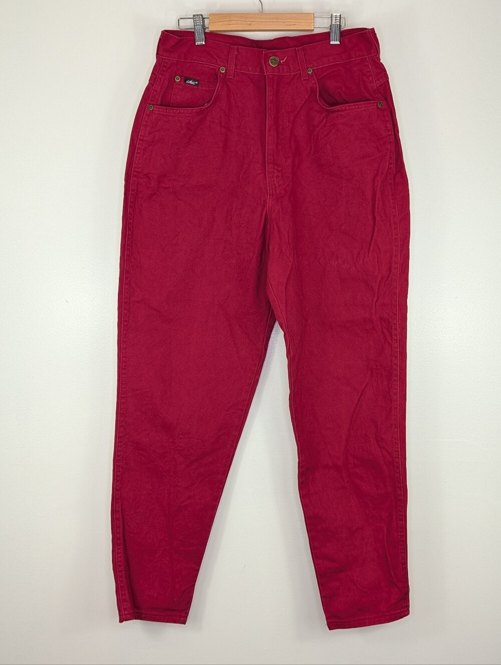 Vintage Chic Mom Jeans Size 14 30x29 High Waisted Tapered Red Made In USA Retro